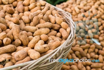 Peanuts In Basket Stock Photo