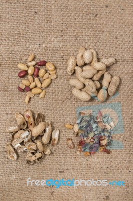 Peanuts On A Burlap Background Stock Photo