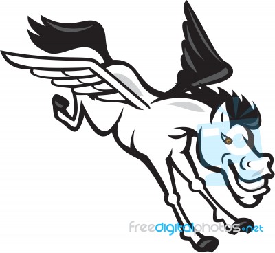 Pegasus Flying Horse Cartoon Stock Image