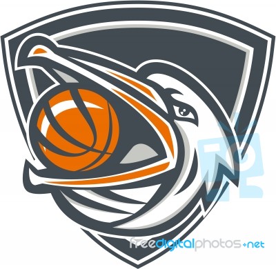 Pelican Basketball In Mouth Shield Retro Stock Image