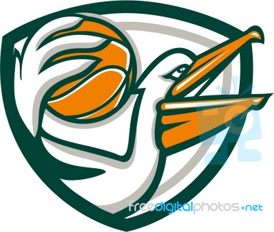 Pelican Dunking Basketball Crest Retro Stock Image Pelican Dunking Basketball Crest Retro Stock Image