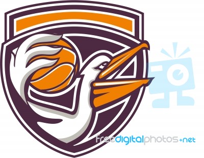 Pelican Passing Basketball Shield Retro Stock Image Pelican Passing Basketball Shield Retro Stock Image