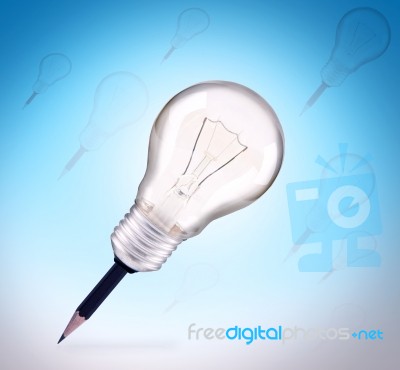 Pencil And Light Bulb  For Idea Creative Stock Photo