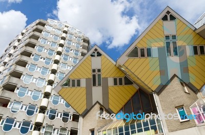Pencil Tower And Cube Houses In The Center Of The Rotterdam Stock Photo