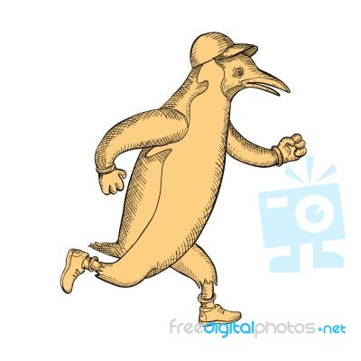 Penguin Runner Running Drawing Stock Image