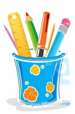 Pens And Pencils In Pot Stock Image