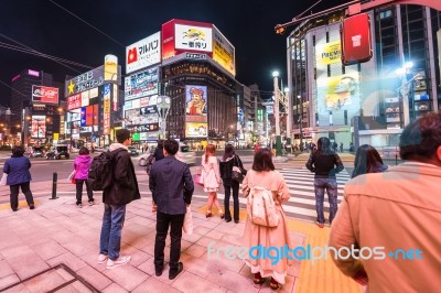 People At Susukino Intersection At Night Stock Photo