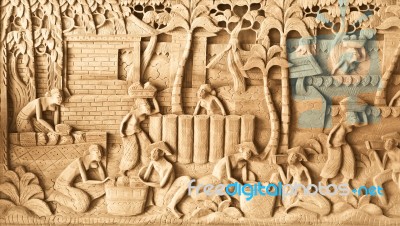 People Carved On Wood Stock Photo