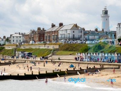People Enjoying The Beach At Southwold Stock Photo