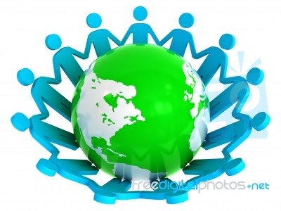 People Holding Hands Around Globe Stock Image
