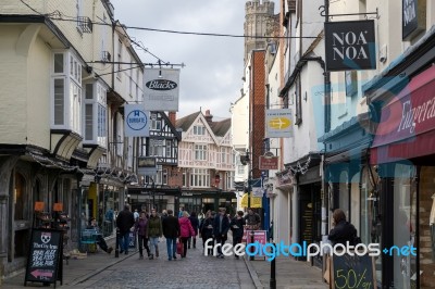 People In The Old Shopping Area Of Canterbury Stock Photo