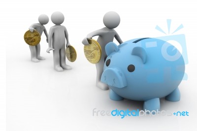 People Putting Money Into The Piggy Bank Stock Image