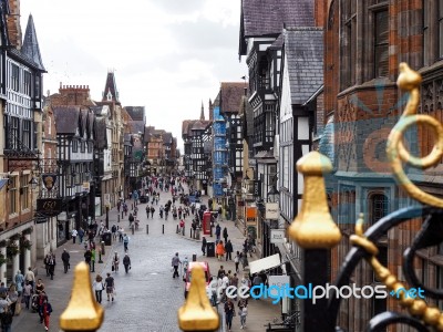People Shopping In Chester City Centre Stock Photo People Shopping In Chester City Centre Stock Photo