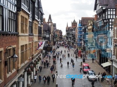 People Shopping In Chester City Centre Stock Photo