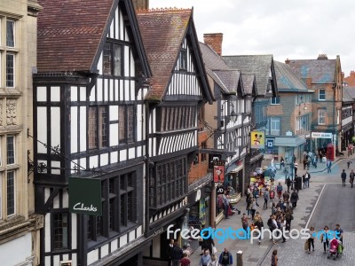 People Shopping In Chester City Centre Stock Photo