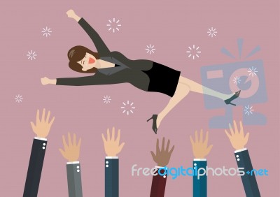 People Throw A Business Woman In The Air Stock Image