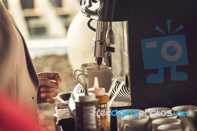 People With Professional  Coffee Under The Warm Atmosphere Stock Photo