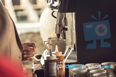 People With Professional  Coffee Under The Warm Atmosphere Stock Photo