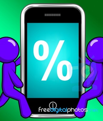 Percent Sign On Phone Displays Percentage Discount Or Investment… Stock Image