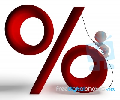 Percent Sign With 3d Man Climbing Shows Percentage Stock Image