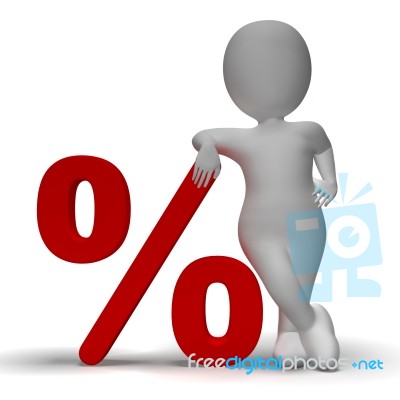 Percent Sign With 3d Man Showing Percentage Or Discount Stock Image