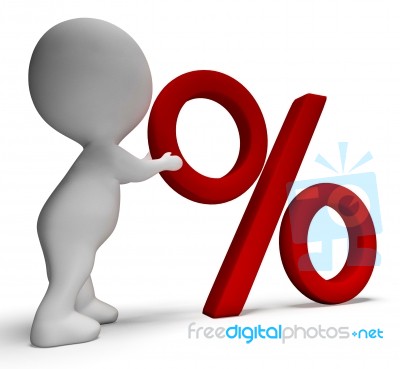 Percent Sign With 3d Man Shows Percentage Or Reductions Stock Image