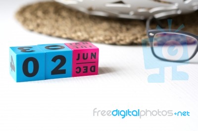 Perpetual Calendar Set At The Date Of June 2 Stock Photo