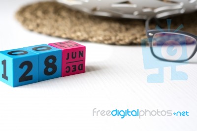 Perpetual Calendar Set At The Date Of June 28 Stock Photo