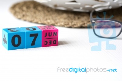 Perpetual Calendar Set At The Date Of June 7 Stock Photo