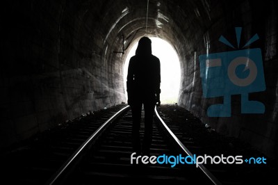 Person At End Of Tunnel Stock Photo Person At End Of Tunnel Stock Photo