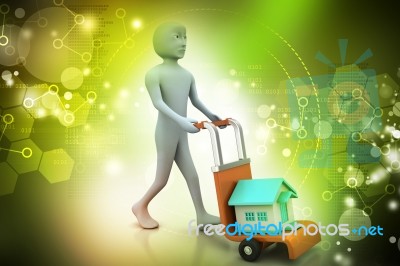 Person Carrying House In Trolley Stock Image