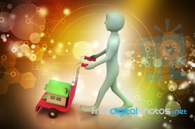 Person Carrying House In Trolley Stock Image