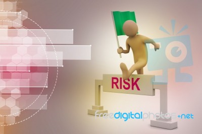 Person Jumping Over Word Risk With Flag Stock Image