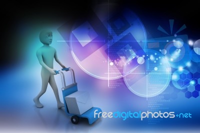 Person Pushing Hand Trolley With Box Full Of Envelopes Stock Image