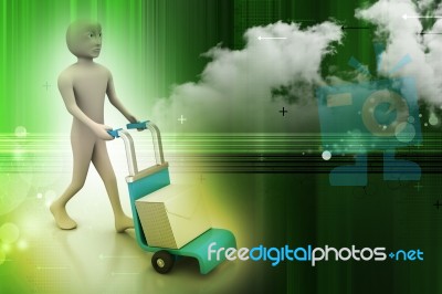 Person Pushing Hand Trolley With Box Full Of Envelopes Stock Image