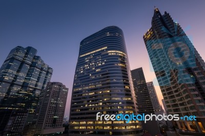 Perspective And Underside Angle View Of Modern Skyscrapers Stock Photo