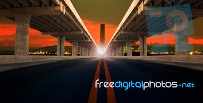 Perspective On Bridge Ram Construction And Asphalt Raod Isolated White Background Use For Infra Structure And Night Scene Of Industry Estate Background Stock Photo