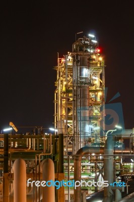 Petro And Chemical Plant - Night Scene Stock Photo
