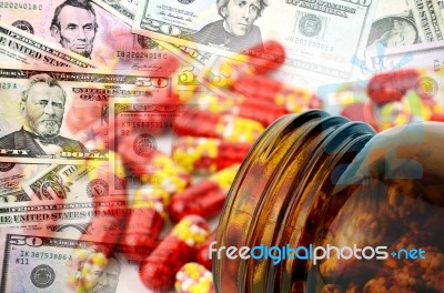 Pharmaceutical Business And Dollars Bank Note Stock Photo