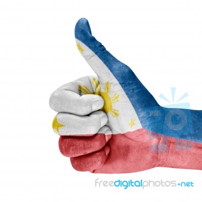 Philippines Flag On Thumb Up Hand Stock Photo
