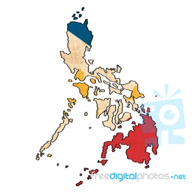 Philippines Map On  Flag Drawing ,grunge And Retro Flag Series Stock Image