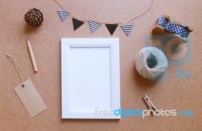 Photo Frame Mockup And Cute Craft Decorated Stock Photo