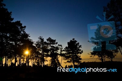 Phu Ruea National Park Silhouette Background Stock Photo