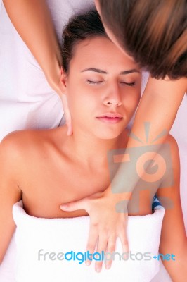 Physiotherapy Cervical Massage Stock Photo