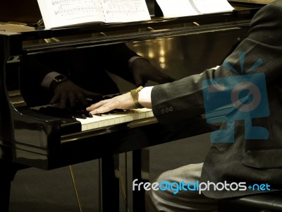 Pianist Playing The Piano Stock Photo