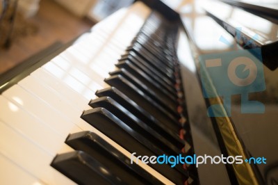 Piano Keyboard Colse Up Side View Stock Photo