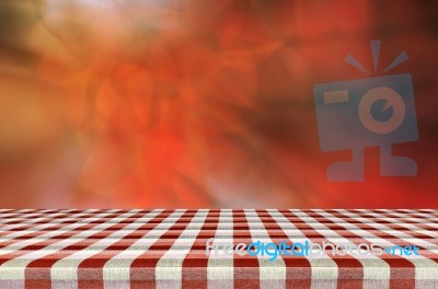 Picnic Table With Blurred Autumn Leaves Background Stock Photo