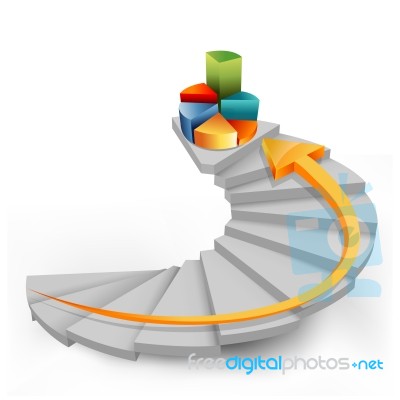 Pie Chart In Steps With Arrow Stock Image