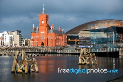 Pierhead And Millenium Centre Buildings Cardiff Bay Stock Photo