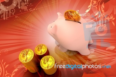 Piggy Bank And Gold Coins Stock Image